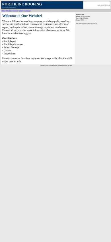 An outdated roofing website on a phone